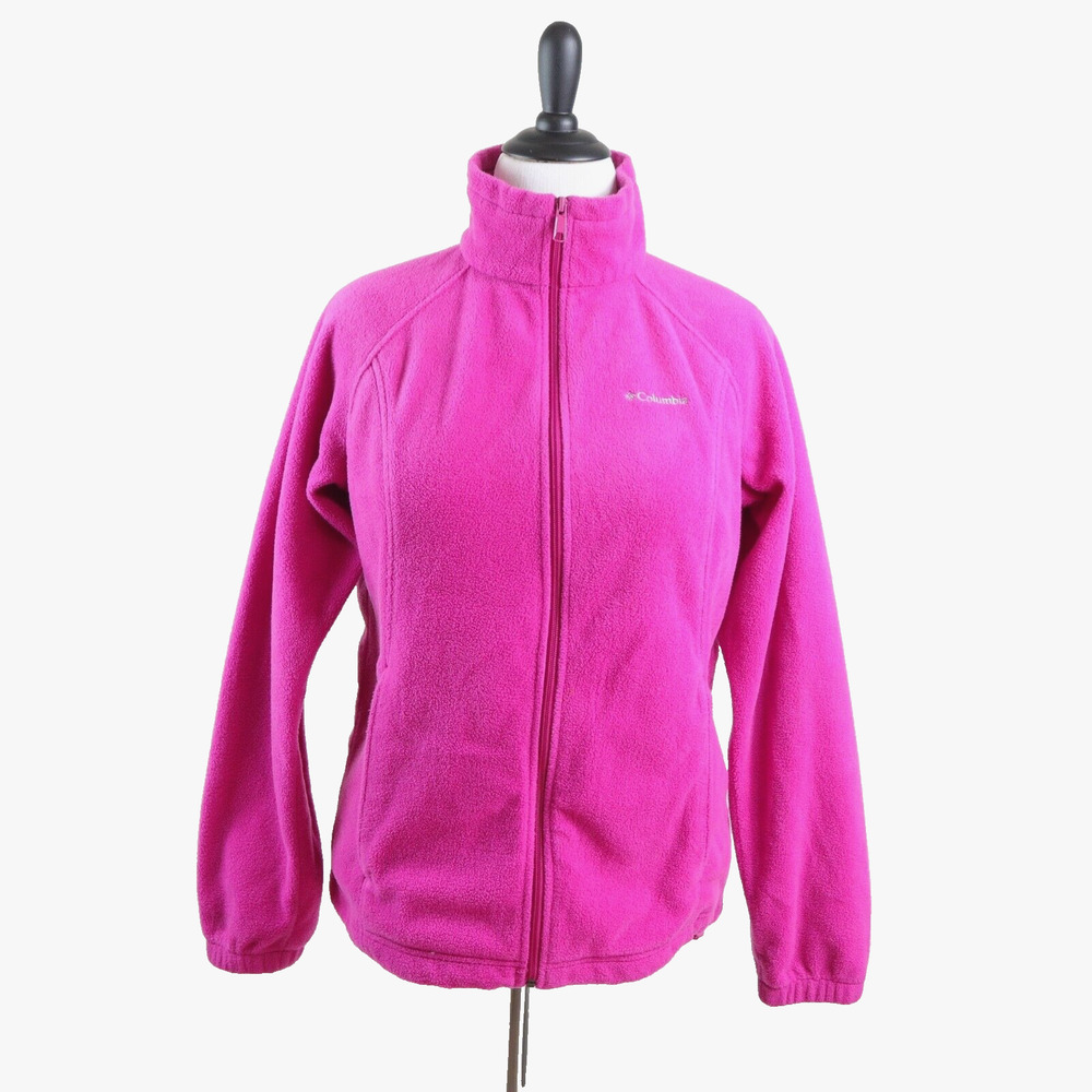 Columbia Women's L Fleece Full Zip Jacket Vibrant Pink Mock Neck - Picture 3 of 12